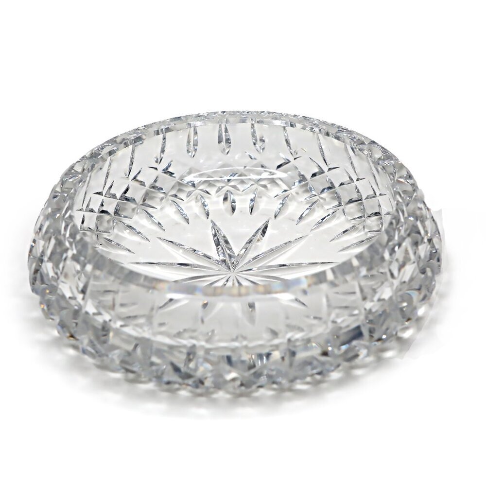 Vintage Crystal Cut Glass Round Shallow Bowl Ashtray Trinket Jewelry Candy Dish